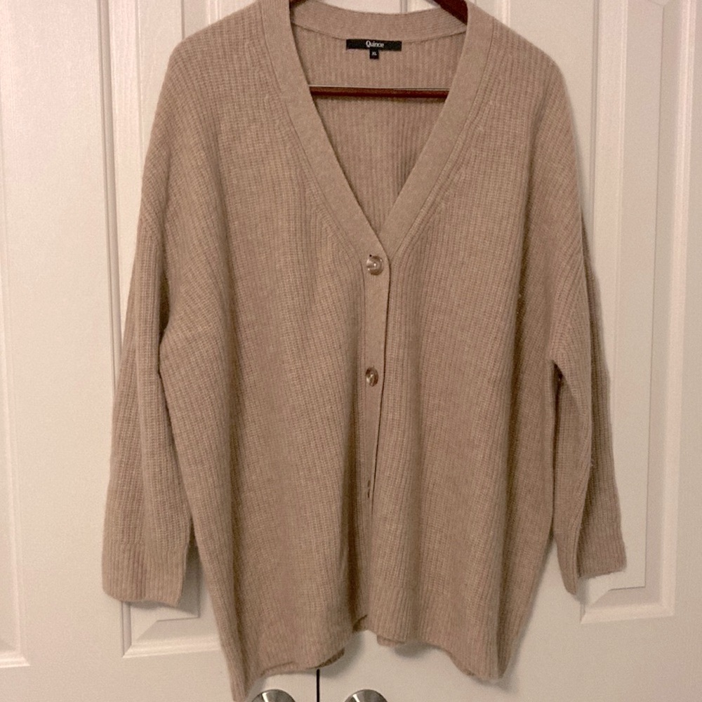 Quince Cashmere Oversized Cropped Cardigan Oatmeal Size XL - Picture 2 of 10